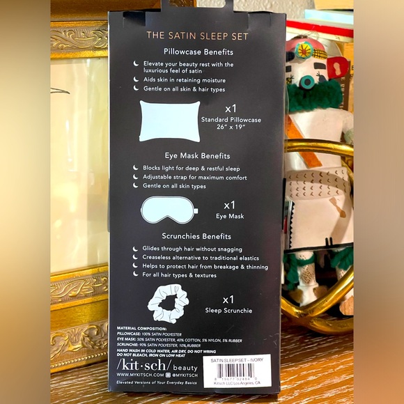 Kitsch beauty Satin Sleep Set in Ivory. Cruelty Free & 100% Vegan. - Picture 3 of 5